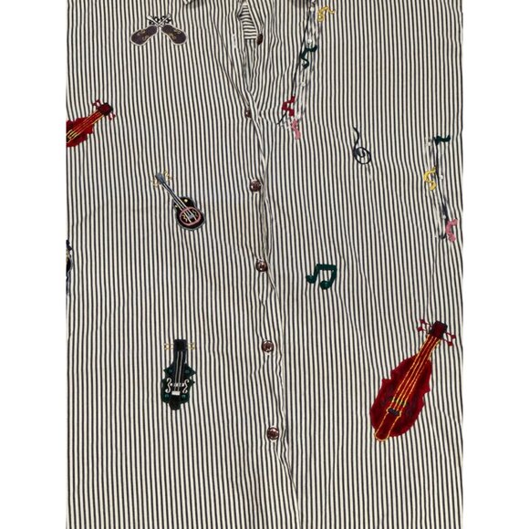 VTG Bobbie Brooks Striped Shirt Musical Instruments Embroidery XL Music Teacher - Picture 9 of 9